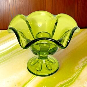 Viking Glass Epic Green Glass Mid-Century Candle Holder 3.5 Inches